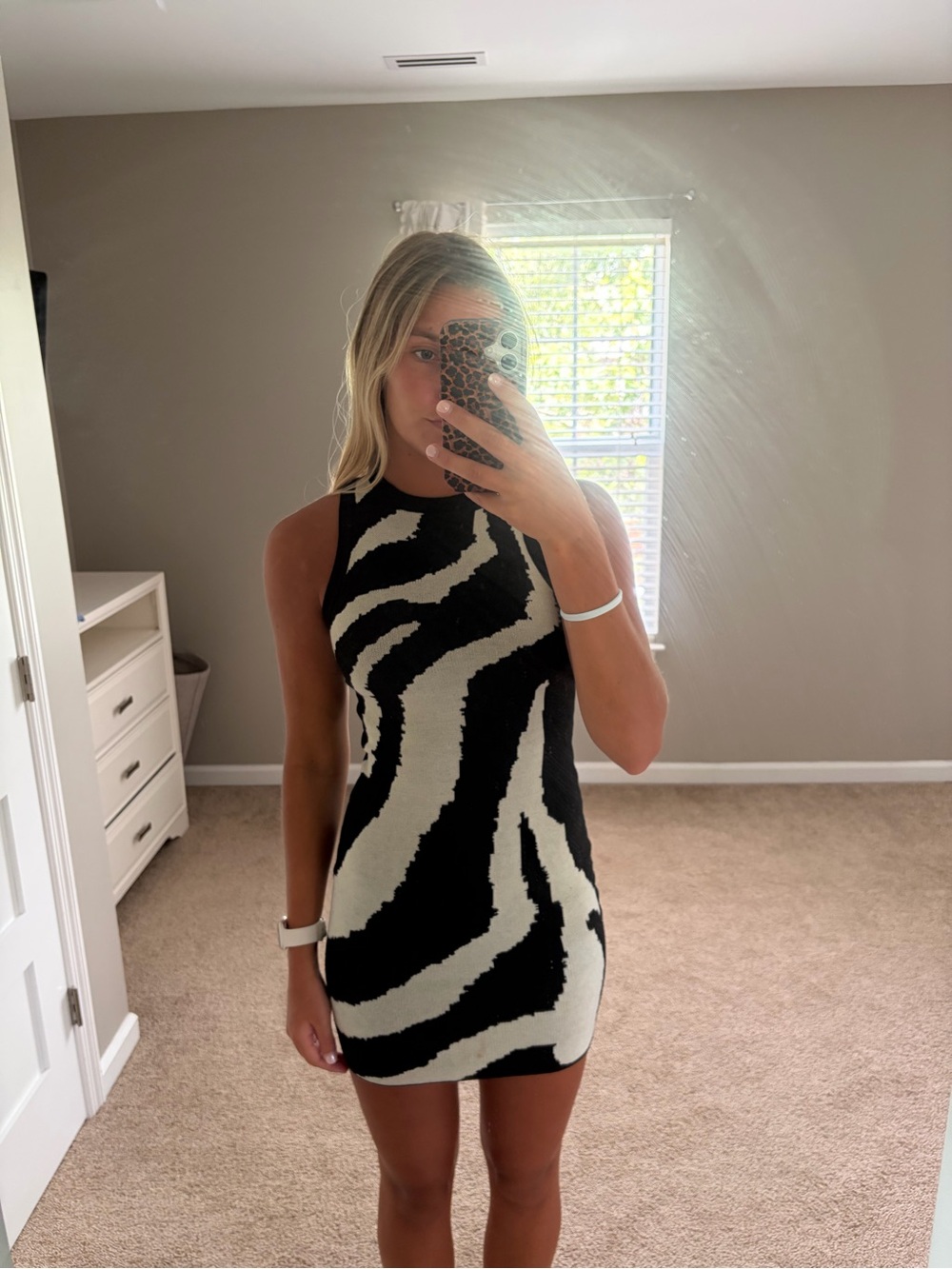 Amazon Sleeveless Black & White Zebra Knit Bodycon Dress